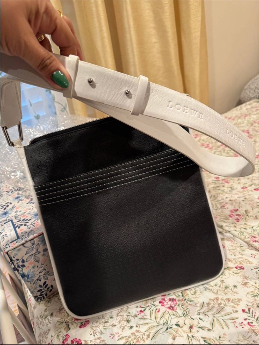 Black and White Crossbody Messenger Bag for Men Loewe Repeat Anagram - Picture 3 of 4